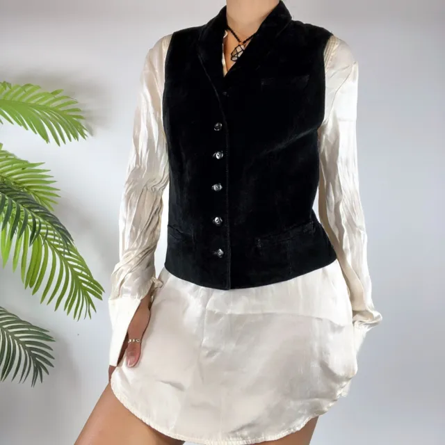 Vintage 90s Grunge Black Leather Western Gothic Vest Waistcoat / Size: S/M