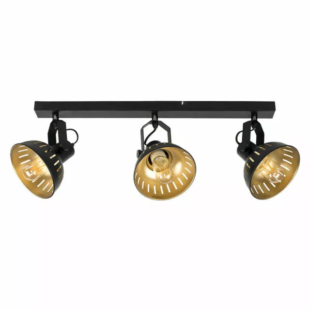 3 Way Ceiling Light Fitting Industrial Black & Gold Adjustable Lighting LED Bulb