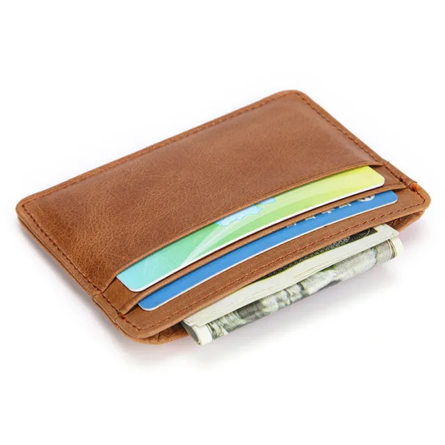 GENUINE LEATHER Men Small ID Credit Card Wallet Holder Slim Case Pocket