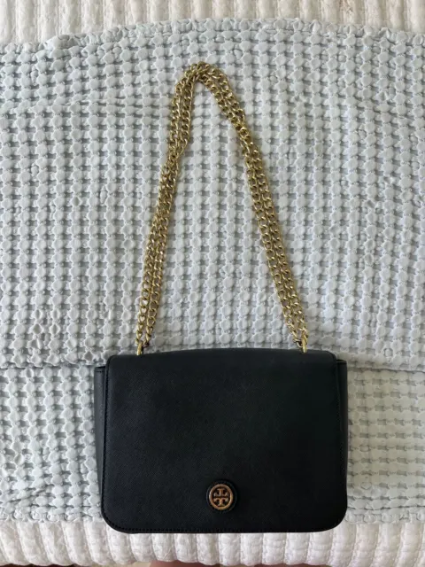 Tory Burch 145218 Robinson Black Saffiano Leather With Gold