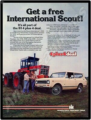 1979 International Harvester NEW Metal Sign: IH Scout Free w/ Model 4786 Tractor