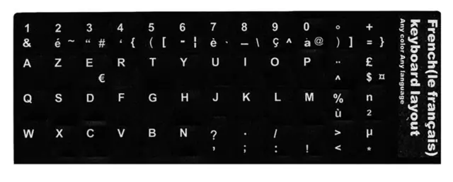 Stickers Autocollant Pour Clavier Français Touche Azerty Fond Noir Ordinateur PC