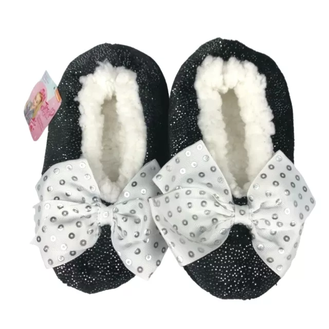 Girls Slippers Socks Size S M Shoes 8-13 JoJo Siwa Bow Black White Sherpa Soft