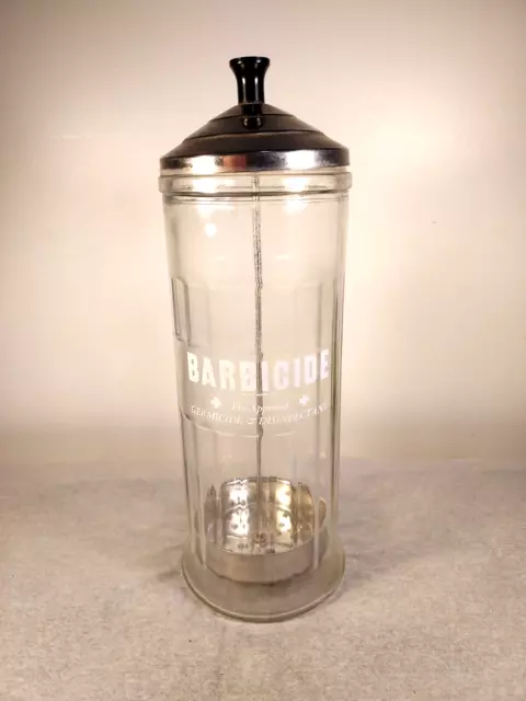 King Research, Barbicide Glass Disinfectant Jar King Vintage Barber 11" Tall