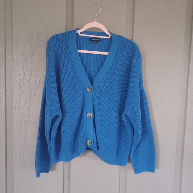 Whistles Mara Crop Cardigan Size L Cotton Knitted Long Sleeve Ribbed Preppy