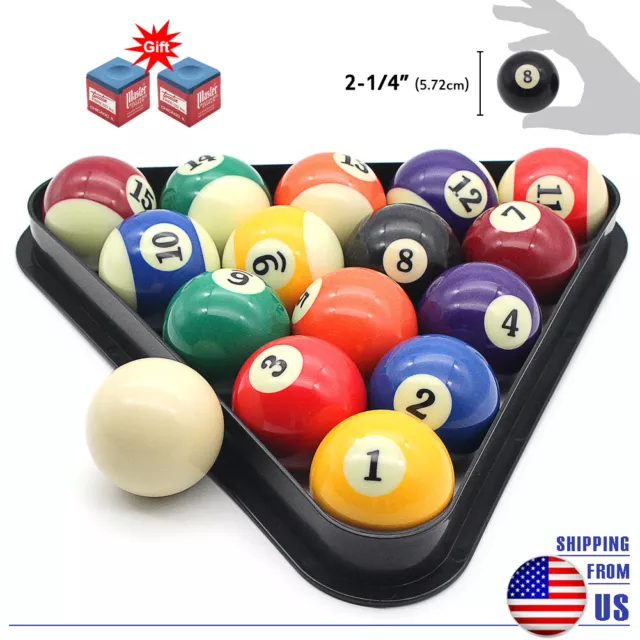 US Billiard 16 Balls Set 2-1/4" Inch Deluxe Pool Table Balls With Triangle Rack