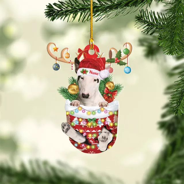 Personalized Bull Terrier   Dog In Snow Pocket Christmas Ornament decor