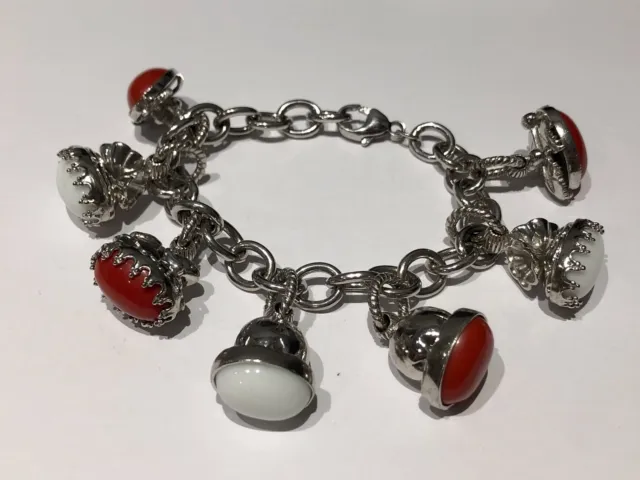 Bracelet Argent Avec Perles de Verre Blanc Et Rouge - Silver White
