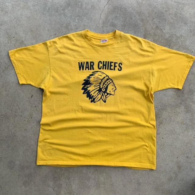 Vintage 90s War Chiefs Native American "Staff" Yellow T Shirt Size 3XL