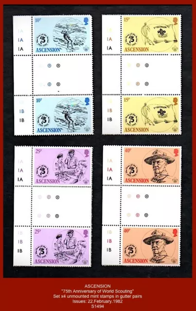 ASCENSION 1982 - "75th Anniv. World Boy Scouting" - Set x4 mint stamps gutters