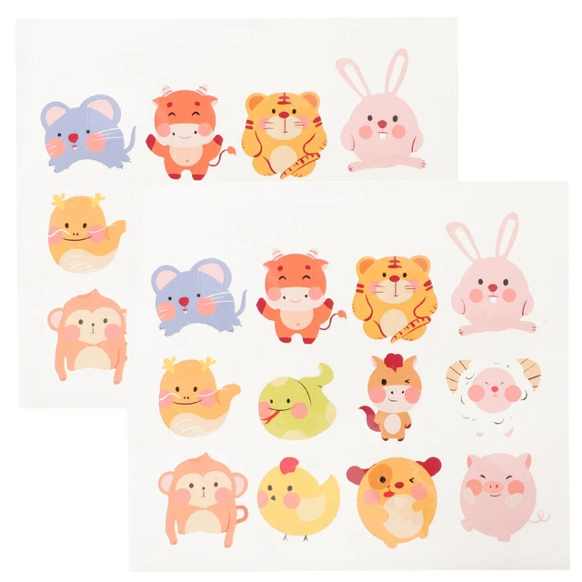 2 hojas pegatinas de tatuaje de dibujos animados niños PVC tatuajes temporales niños