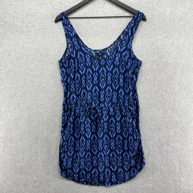 Gap Dress Womens Size Medium Blue Patterned Sleeves Rayon Scoop Neck Drawstring