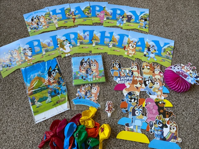 Bluey Birthday party supplies _ Bingo Cake and Table Decor Balloons Banner!
