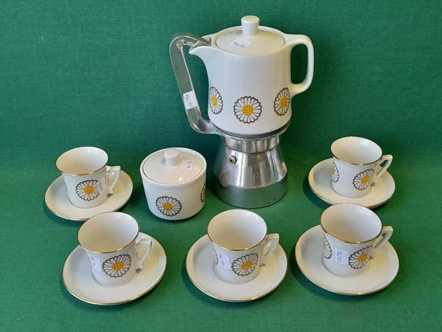 Caffettiera AKINDA 3 Tazze - Porcellana Bianca Con Base In Alluminio Nera, Per Fornelli A Gas