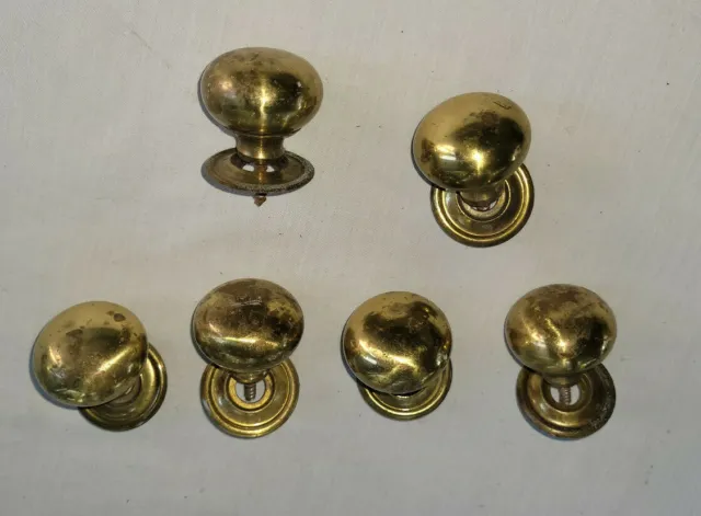6 Matching Vintage Solid Brass Round Knobs Finials 1.5" Diameter & Back Plates