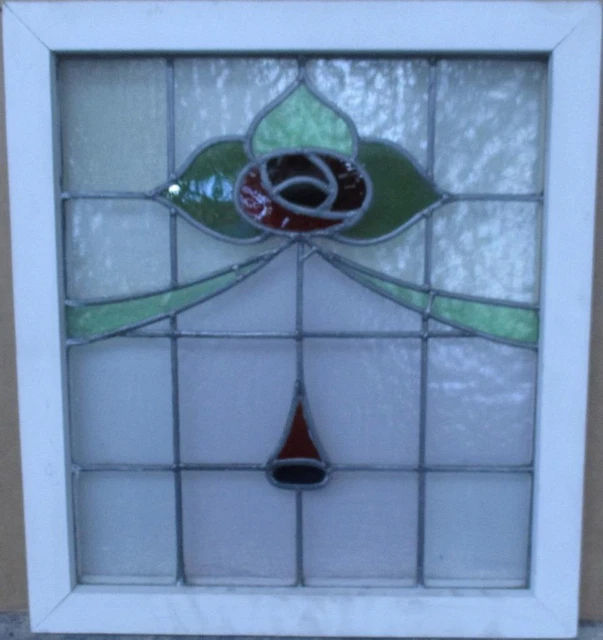 OLD ENGLISH LEADED STAINED GLASS WINDOW Pretty Floral 20" x 22.25"