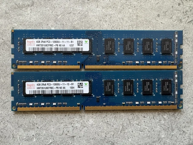 Barrette Mémoire RAM SK Hynix 8 Go (2x4 Go) DDR3 PC3-12800U - Serveur/PC Bureau - Occasion