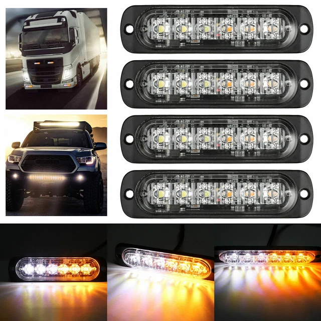4X 6LED Car Truck Emergency Beacon Warning Hazard Flash Strobe Light Amber/White