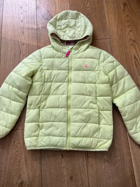 Joules girls yellow quilted packaway coat, age 8 (7-8)