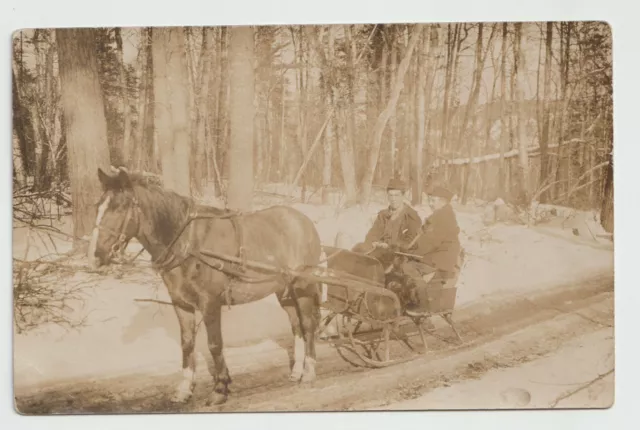 Postcard  Horse and Sleigh in Winter Real Photo Unused
