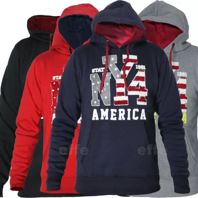 Felpa uomo con cappuccio maglia maglione casual NY America design nuovo