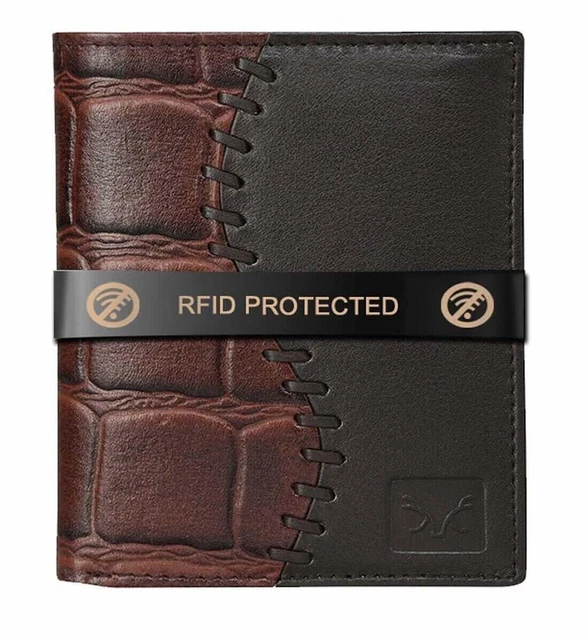 Nuevo Hombres Marrón Negro Color Genuino Cuero Rfid Bloqueo Plegable Cartera