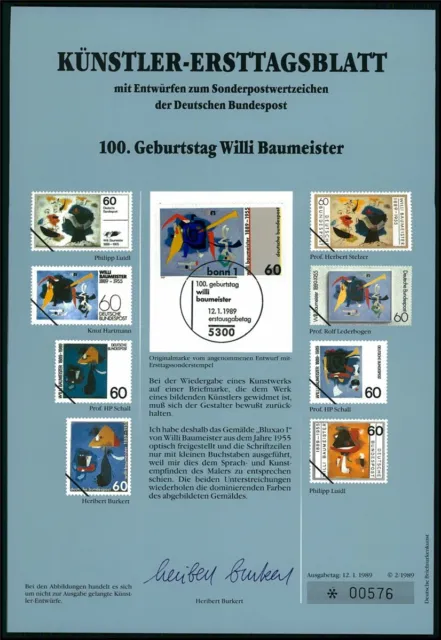 Brd Künstler-Etb 1989/02 Kunst Willi Baumeister Gemälde Art Entwürfe!!
