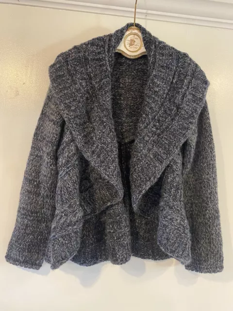 Anthropologie Elsamanda Alpaca Wool Blend Shawl Collar Cardigan Sweater L Gray