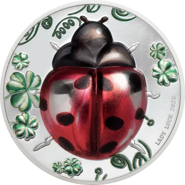 LADY LUCK - Ultra High Relief 1oz Silver Proof Ladybug Coin 2021 Palau $5 RARE