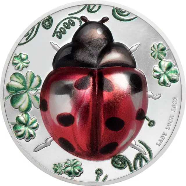 LADY LUCK - Ultra High Relief 1oz Silver Proof Ladybug Coin 2021 Palau $5 RARE