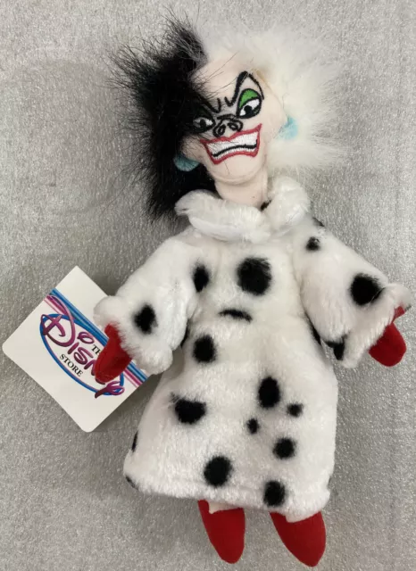 Cruella Deville from 101 Dalmatians beanbag plush w/Tag NWT 9" Disney Store