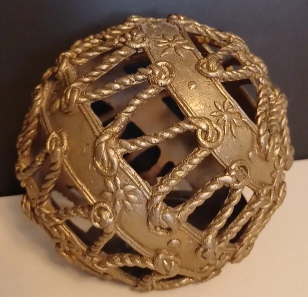 Vintage MCM Brass Paperweight Sphere Home Decor  Nautical Stars Handmade 4"x4"