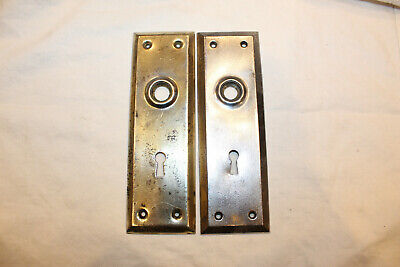 Pair of Matching Paint Ready Simple Plated Steel Antique Door Escutcheons S-113