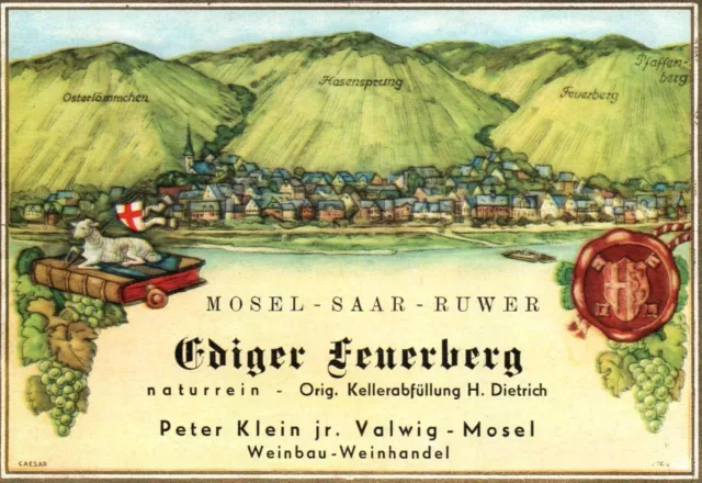 Rare Lamb Bible Emblem Ediger Feuerberg 1960s Mosel Saar Ruwer German Wine Label