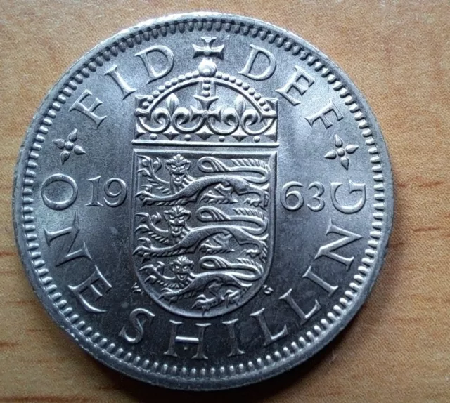 1963 one Shilling 1s coin CROWNED ENGLISH SHIELD OF ARMS, Elizabeth II 