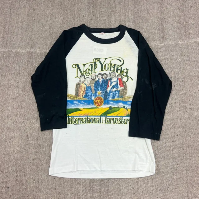 Vintage Neil Young Shirt Mens Medium White 1985 Tour International Harvester