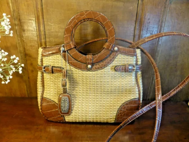 VINTAGE 1970s ROSETTI crossbody tote CREAM BASKETWEAVE TAN HANDBAG ROUND