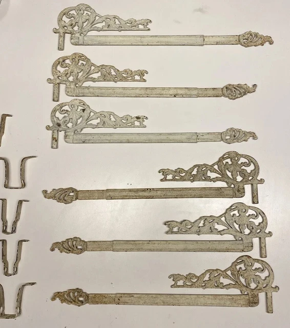 6 Vintage Curtain Rods Cast Iron Swing Arm Extending Wall Mount w Brackets