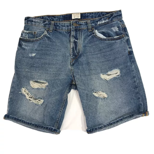 Pull and Bear Mens Denim Shorts Size 32 W34 L9 Blue Distressed Torn Denim Jorts