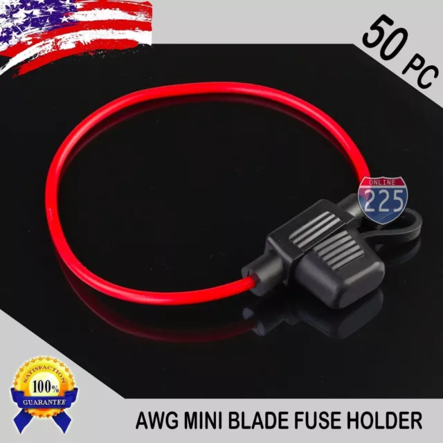 50 Pack 18 Gauge APM / ATM MINI Blade Inline Fuse Holder Car Truck Marine Boat