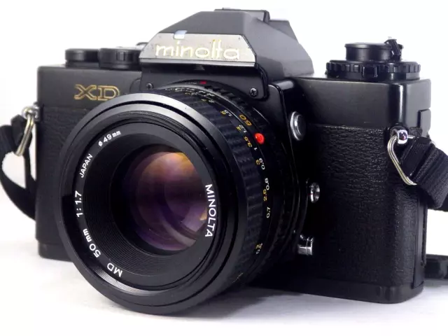 Minolta XD 35mm SLR Film Camera Black Body + New MD 50mm f1.7 Lens from Japan MC