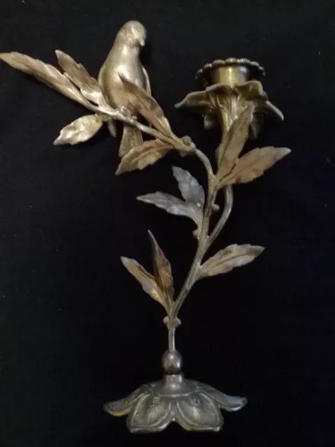 brass bird/branch candle holder ,vintage with beautiful patina!!