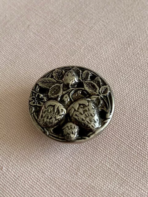 Bouton ancien, en métal argenté, 20 mm, des fraises fruits et bouton