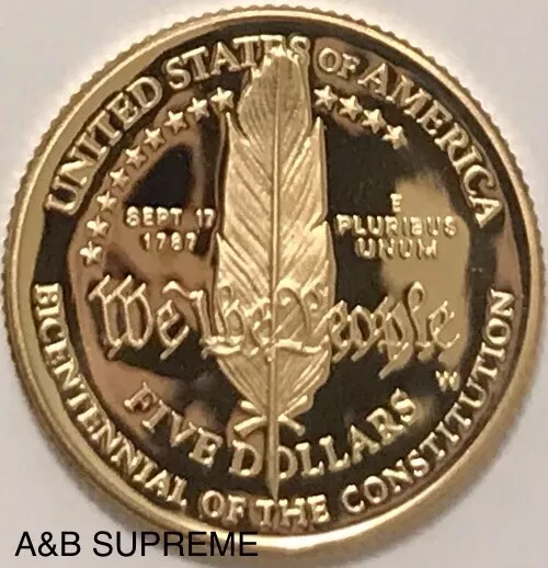 1987 W $5 Gold Coin Constitution Commemorative Superb Gem Cameo Proof