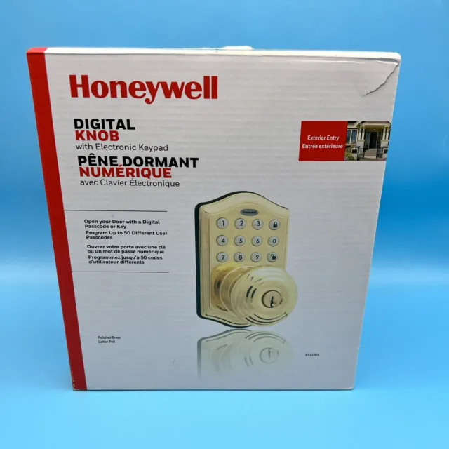 Honeywell Electronic Entry Knob Door Lock Polished Brass (8732001)