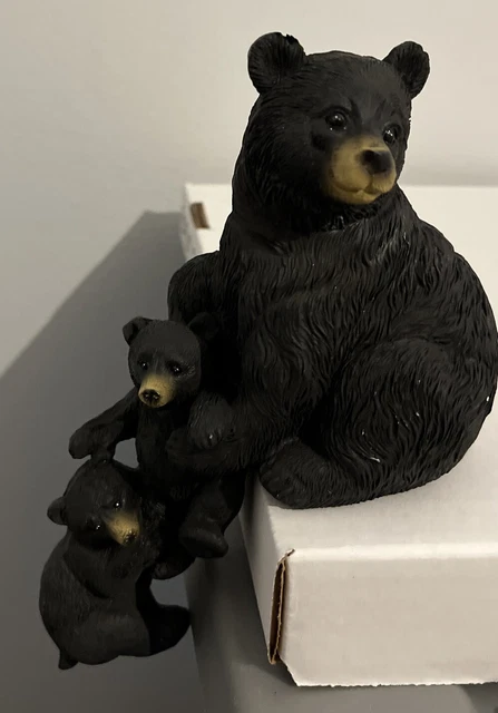 black mama bear statue with cubs Mama Is 5” Cubs 6” Also Mantel Piece Cabin