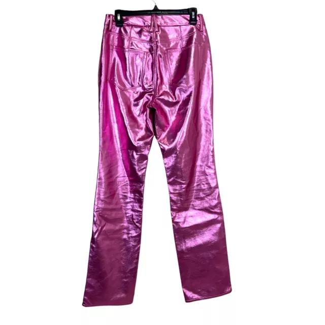 GOOD AMERICAN GOOD Icon Faux Leather Pants Metallic Pink Straight Leg ...