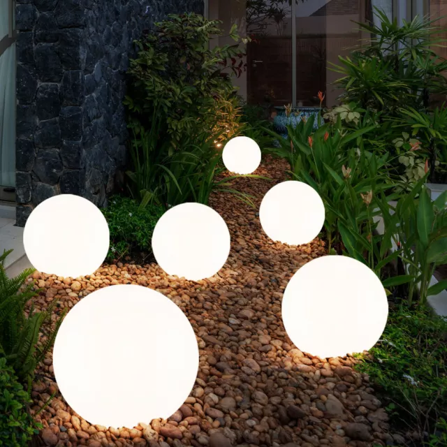 6x Lampe Sphérique D'Extérieur Solaire Boule de Jardin LED Blanc Pointe 25 CM
