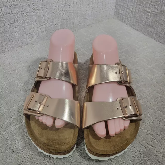 Birkenstock Arizona Soft Footbed Size 41 L10 M8 N Rose Gold Leather Slide Sandal