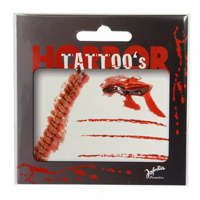 Set tatuaggi spaventosi festa di Halloween adesivi pelle horror ferite e cicatrici
